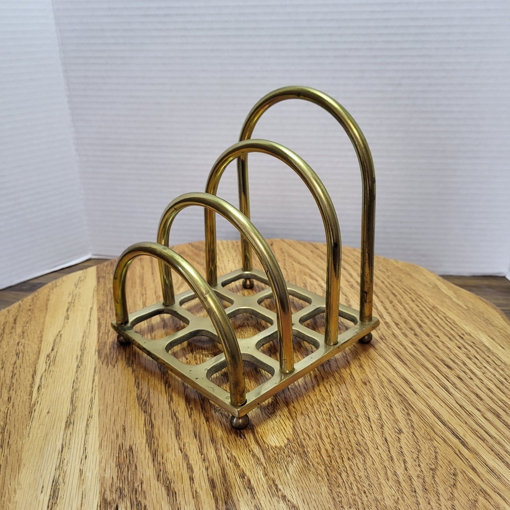 VTG Brass MCM Arched Desk Organizer Letter Mail File Holder Office